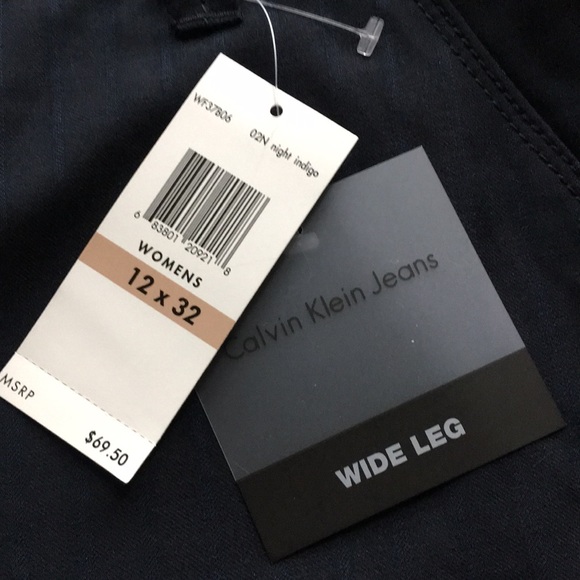 Calvin Klein-Wide Leg-Pin Stripe-Pants-Dark Blue - Picture 2 of 6